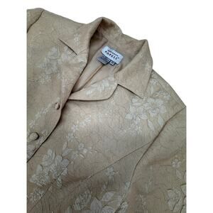 Adrianna Papell Tan Jacquard Brocade Party Business Lined Long Blazer Jacket 10